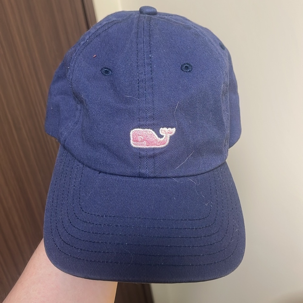 Vineyard Vines Pink Navy Whale Baseball Hat - Picture 2 of 8